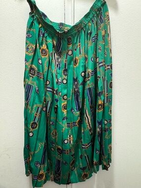 Alfred Dunner vintage-style pleated skirt with green baroque print fits like 14